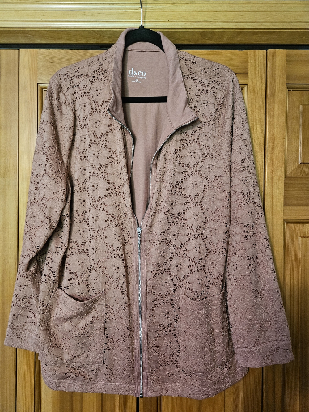 d&co Mauve Lace Zip-Front Lace Jacket (XL)